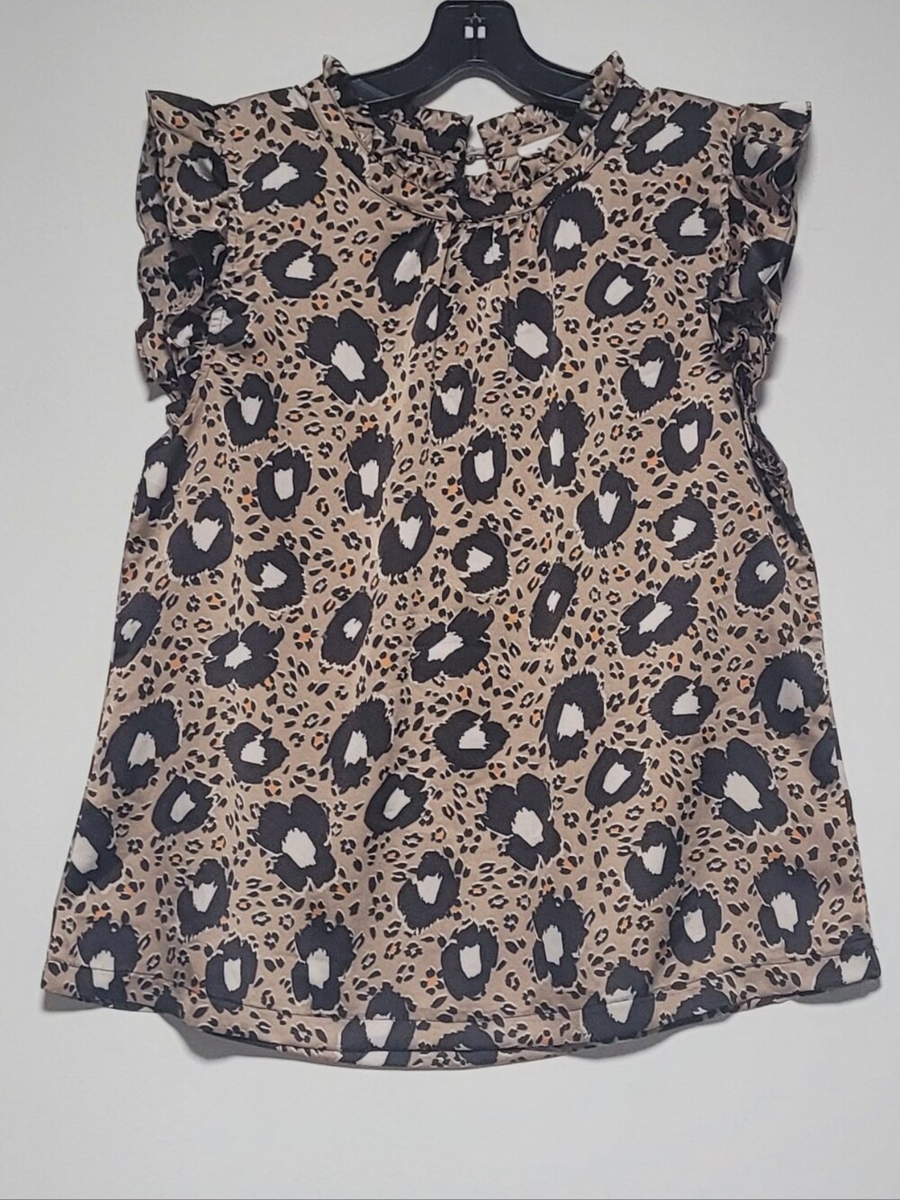 Flowy, Graphic THML Satin Leopard Print Ruffle Sleeve Blouse Tan/Brown